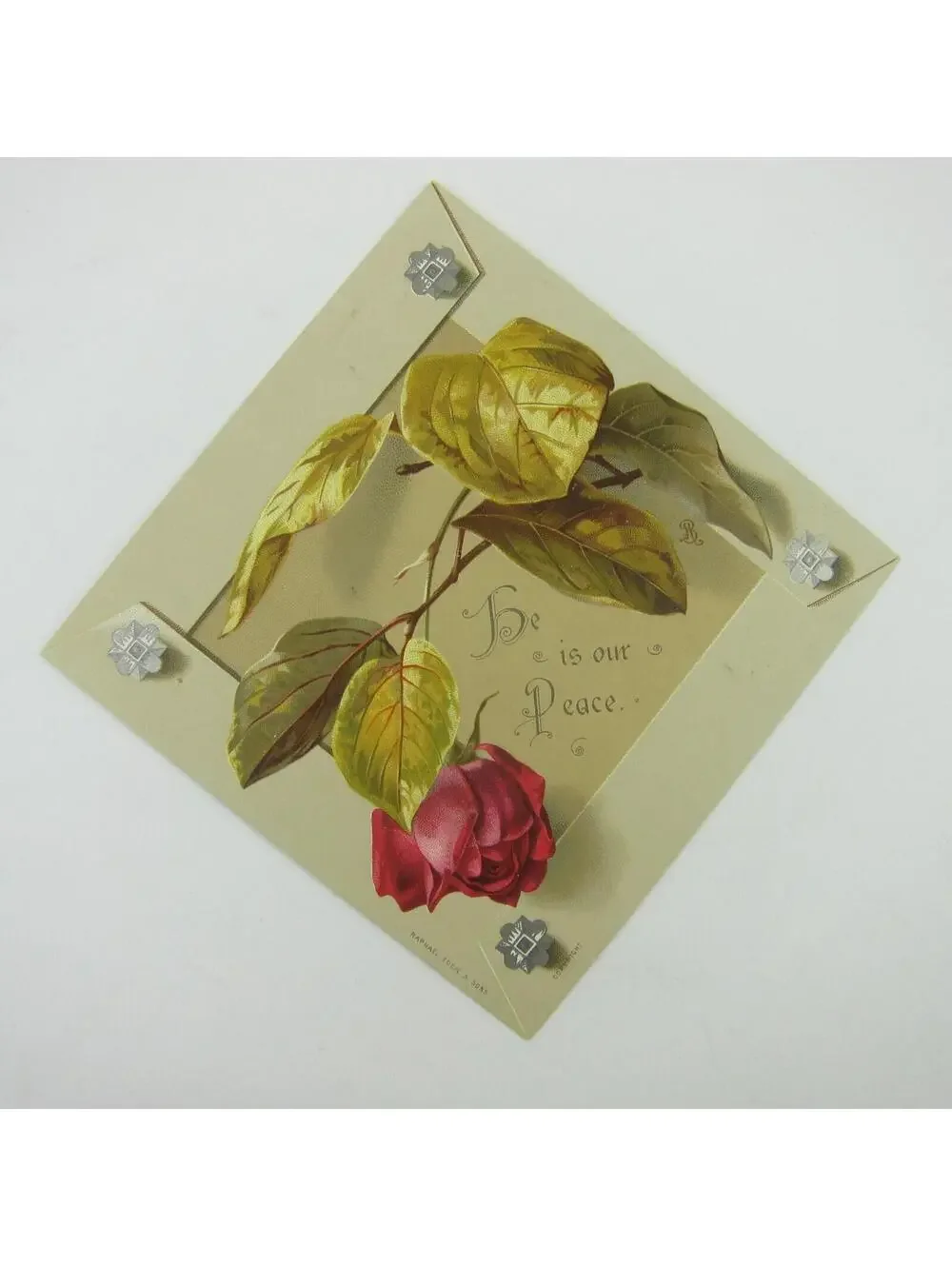 Victorian Greeting Card Easter Red Rose Flower Raphael & Tuck Antique